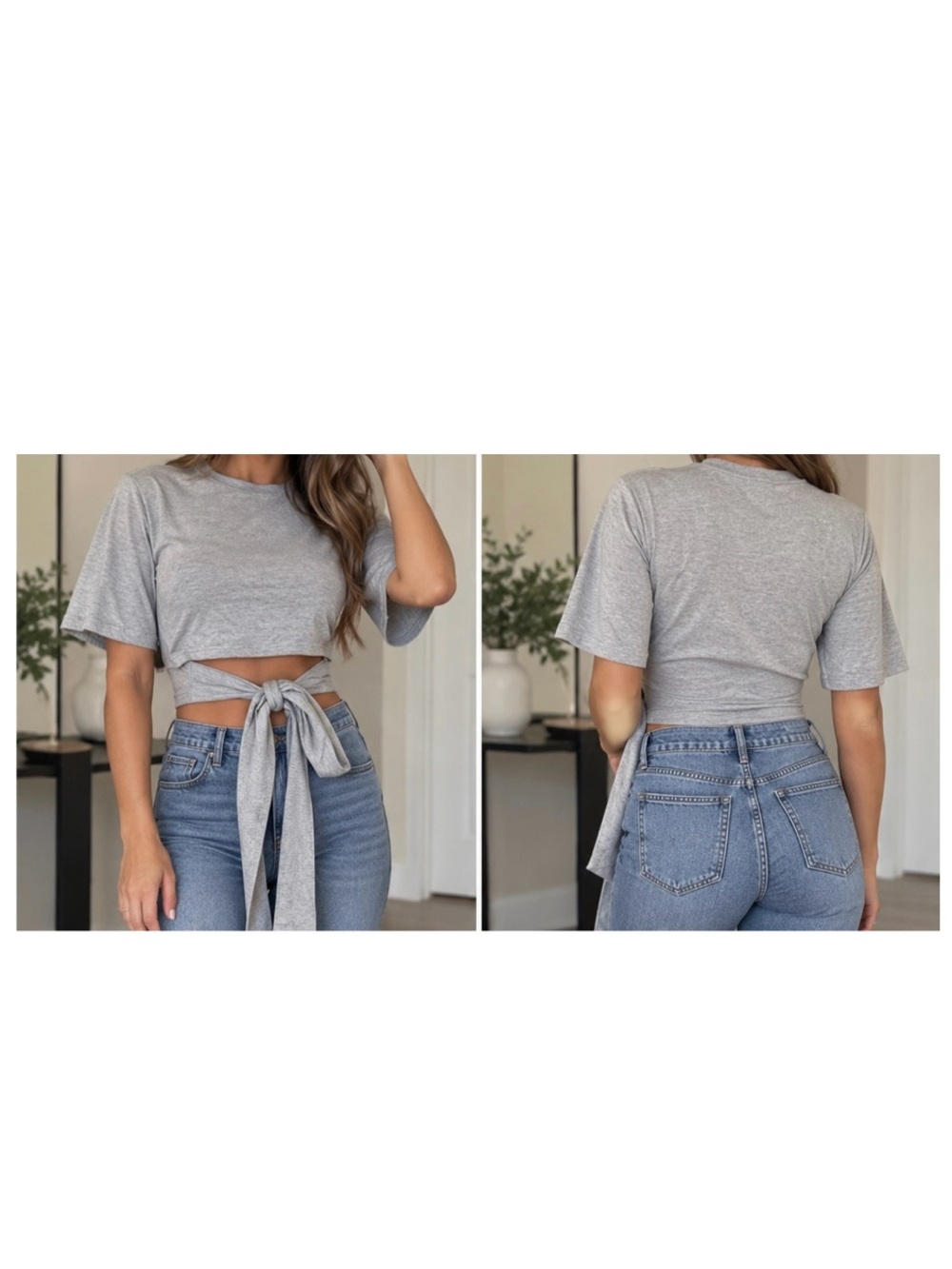 Gray Tie-Waist Crop Tee